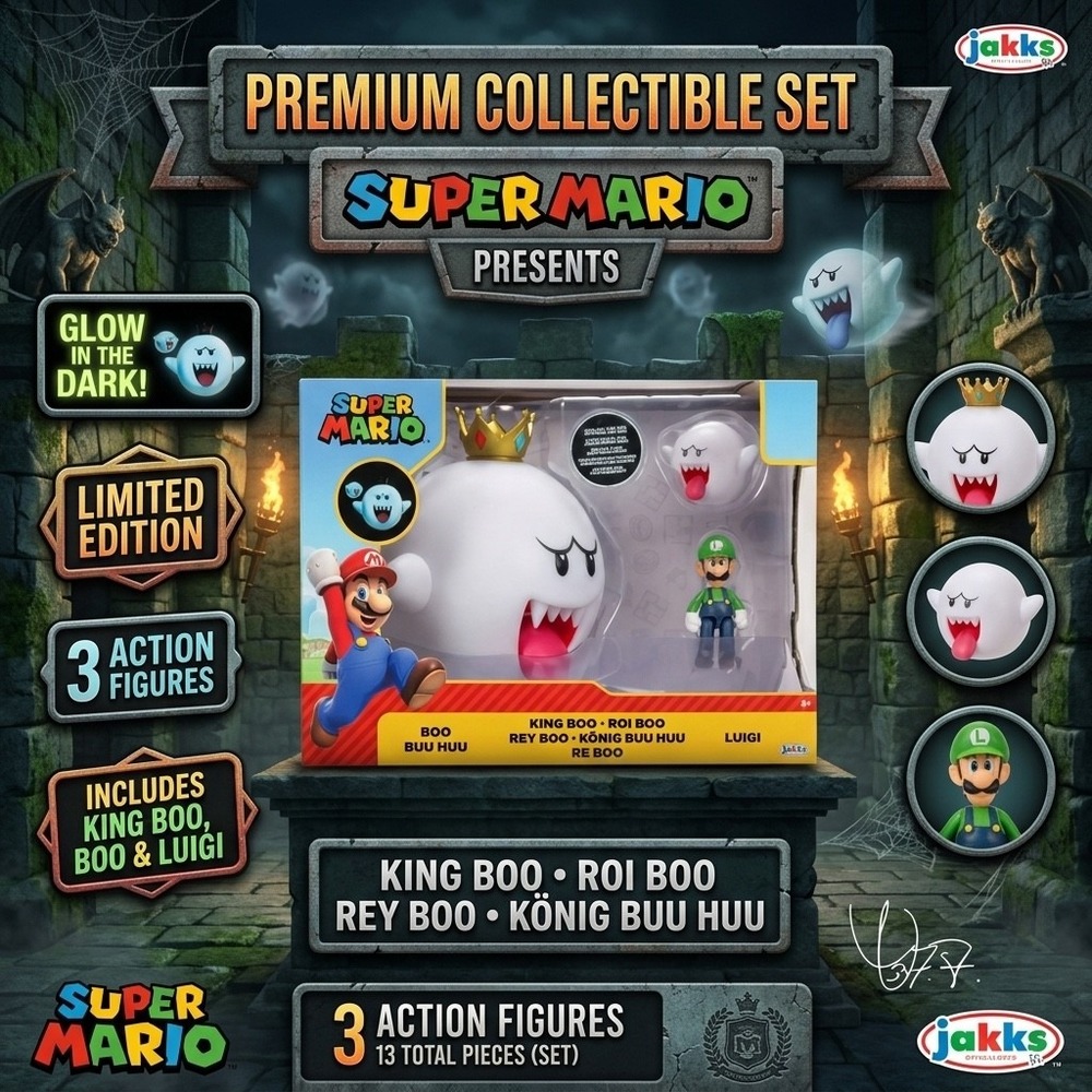 SUPER MARIO/KING BOO BOO & LUIGI/GLOW IN THE DARK/JAKKS PACIFIC/NEW/MSJSM082126